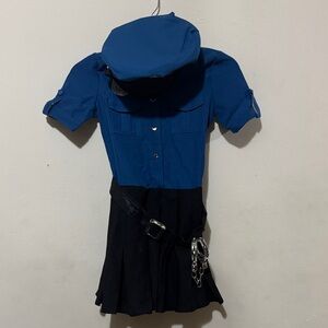 Blue and Black Dress with Belt and Hat